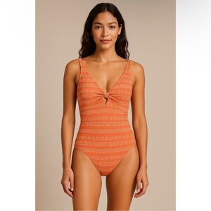 NWOT Robin Piccone Isla One Piece Swimsuit women’s Size 10 Orange Tie Detail